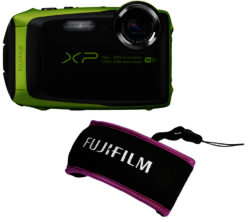 FUJIFILM XP90 Tough Compact Camera & XP Float Strap Green & Purple Bundle